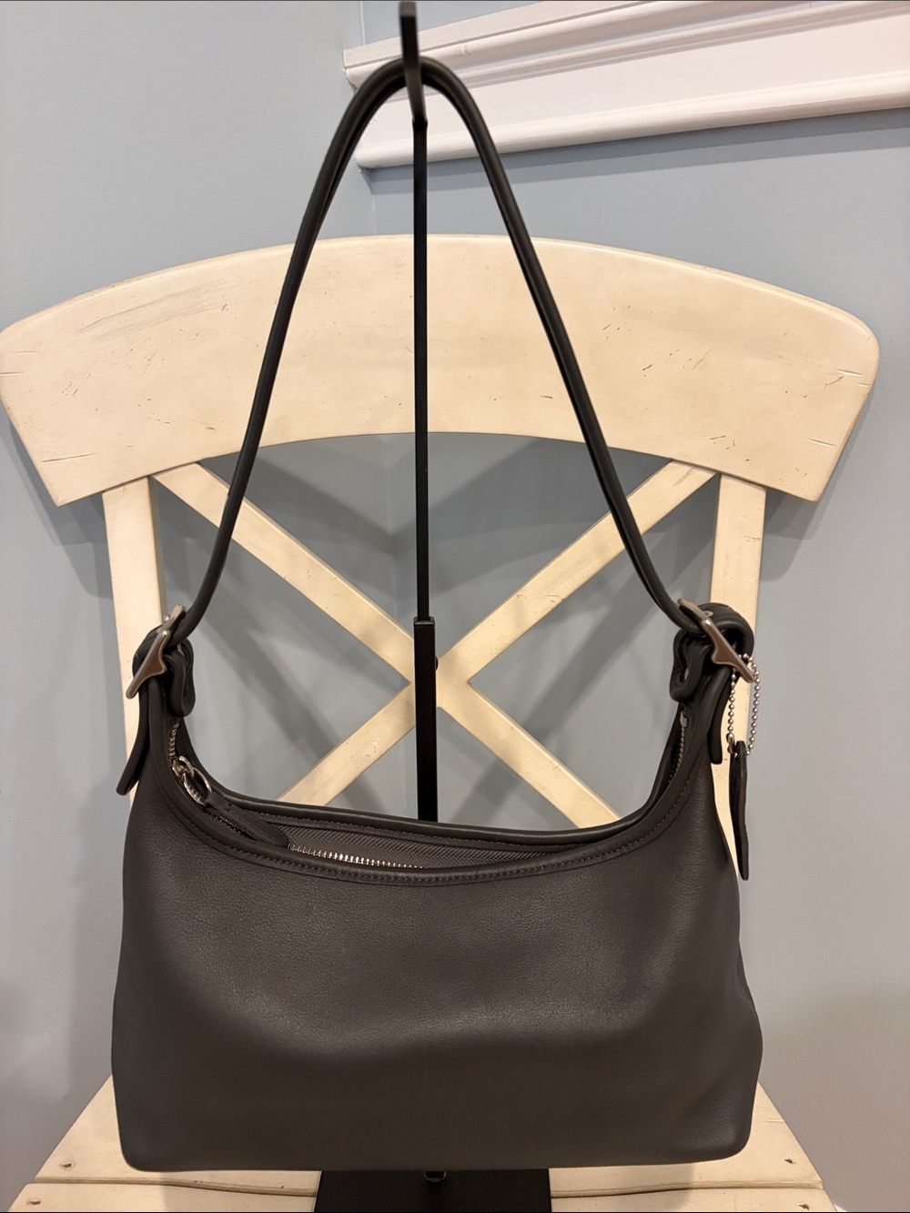 Coach Dark Charcoal Gray Legacy Small Hobo Leather Shoulder Bag - RARE